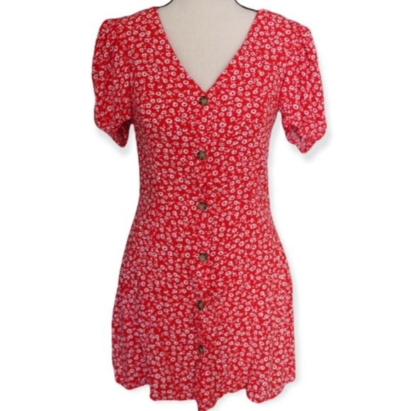 Red floral mini dress - Divided H&M brand - size Medium - Picture 3 of 7